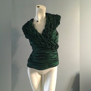 Cachet Formal Ruffles Collar Winter Green Blouse Size 12